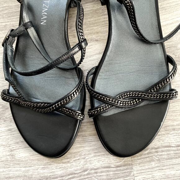 Stuart Weitzman Black Sandals with Chain straps Size 6 Block Heel - Picture 2 of 12